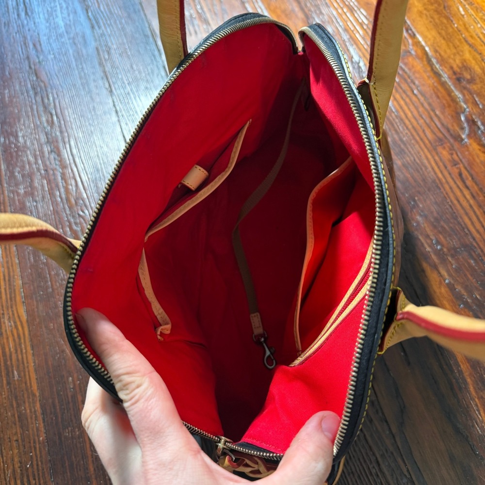 Vintage Dooney & Bourke Purse Glossy Black Brown Leather Hobo Bag - Picture 9 of 13